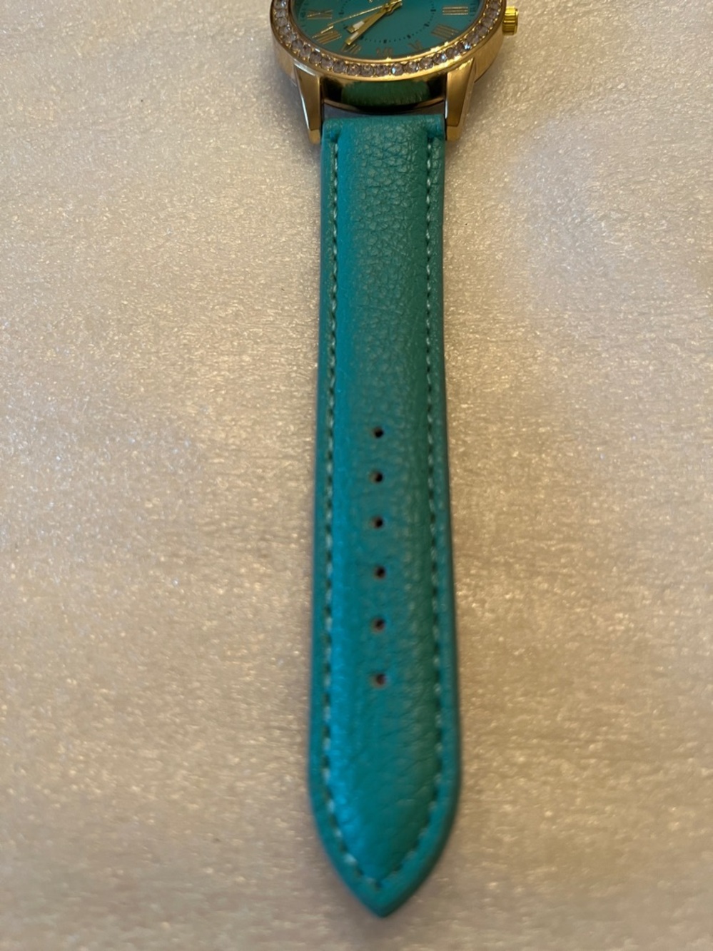 Turquoise Geneva Strap Watch with Crystal Bezel - Picture 4 of 6